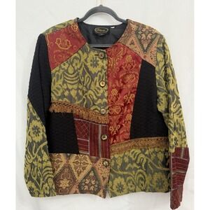 VTG Alex Kim Tapestry Patchwork Jacket L Fringe Boho Hippie Renaissance Folk 70s